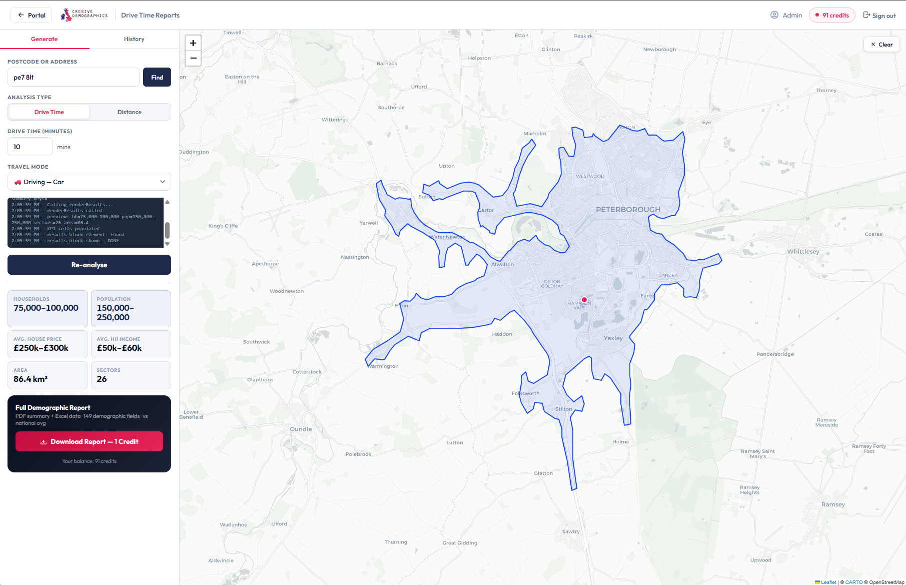 Drive time catchment builder